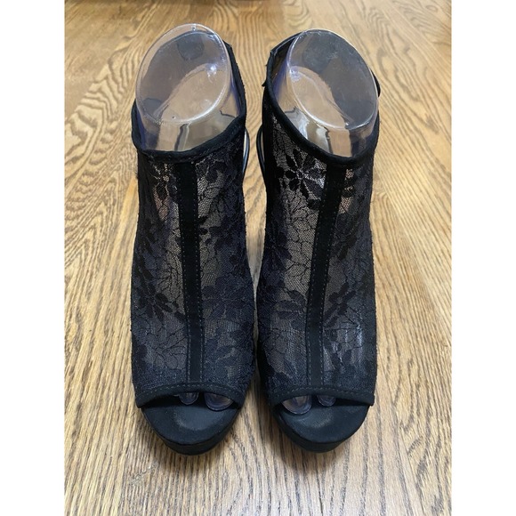 Chinese Laundry‎ Black Slingback Lace Mesh Upper Wedge Sandal SZ: 6 - Picture 3 of 8